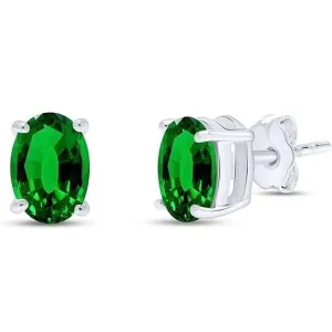 14k White Gold Over Silver 5x7 Oval Cut Created Emerald Oval Diamond Stud Earrings