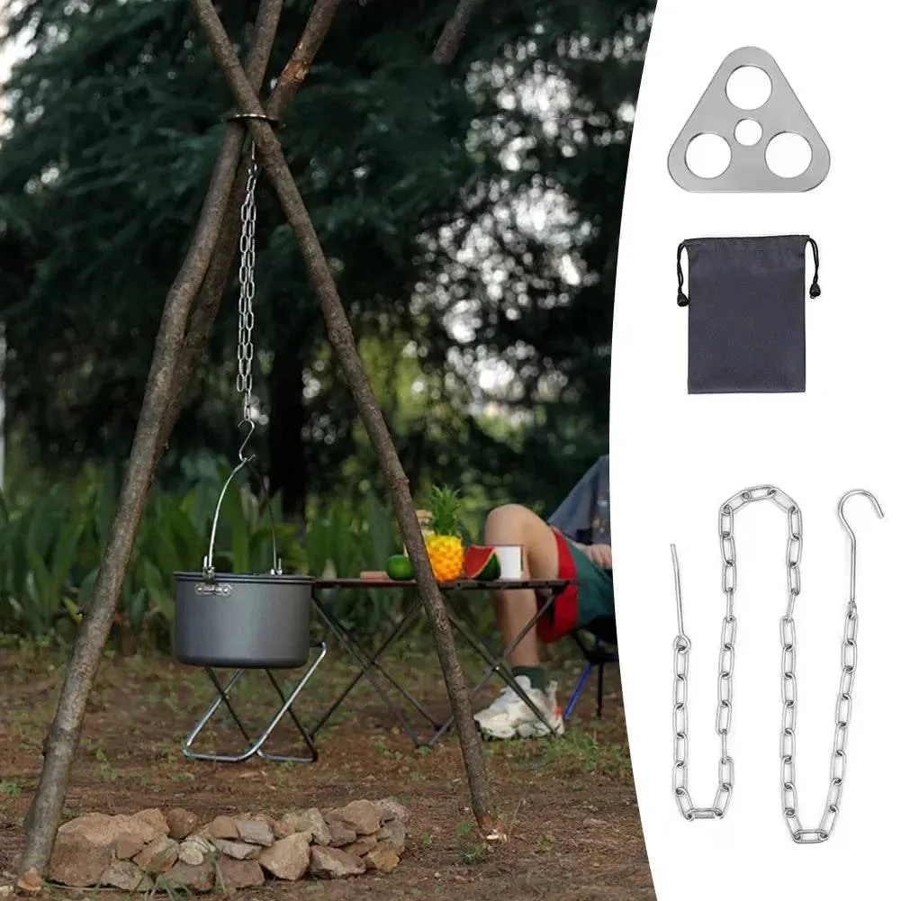 1pc Camping Hanging Tripod W/ Bag Pot Rack Hanger BBQ Steel Rack Multifunction Tripod Fire For Picnic Bonfire Party Outdoor Tool