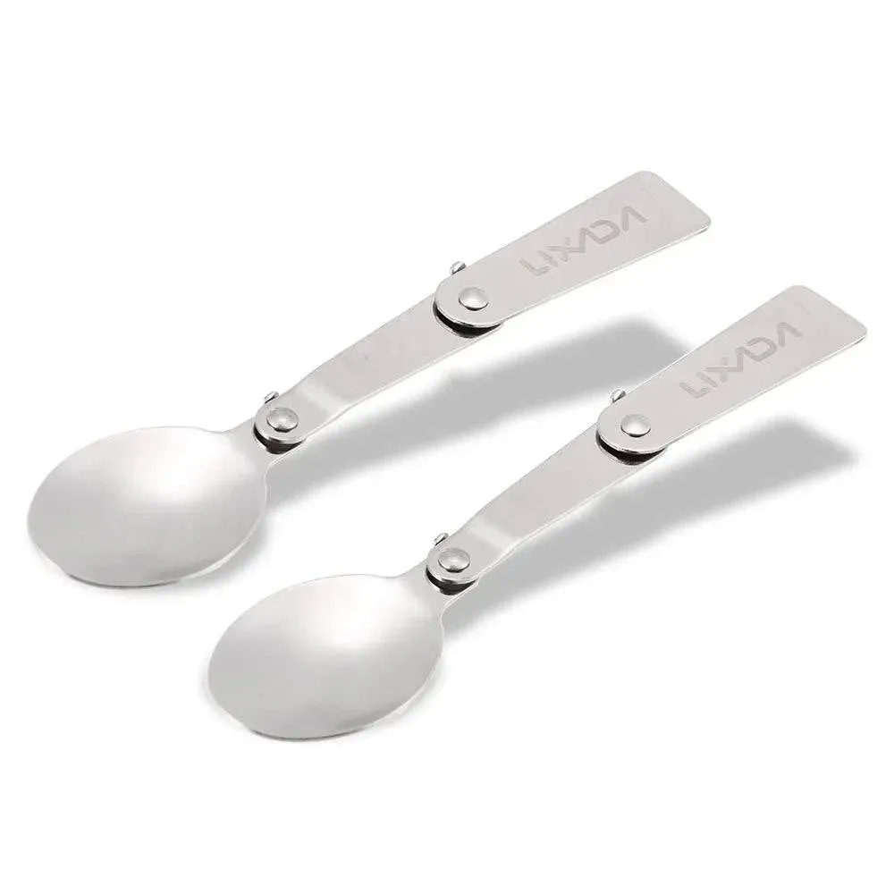 2 pcs Outdoor Camping Picnic Spoon Fork Foldable Stainless Steel Spork for Hiking Cooking Picnic Tableware Camping Equipment