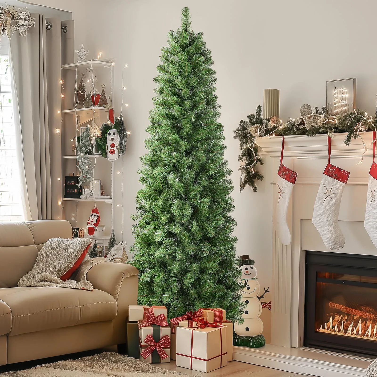 4ft Warm White Light Artificial Hinged Slim Pencil Prelit Christmas Tree