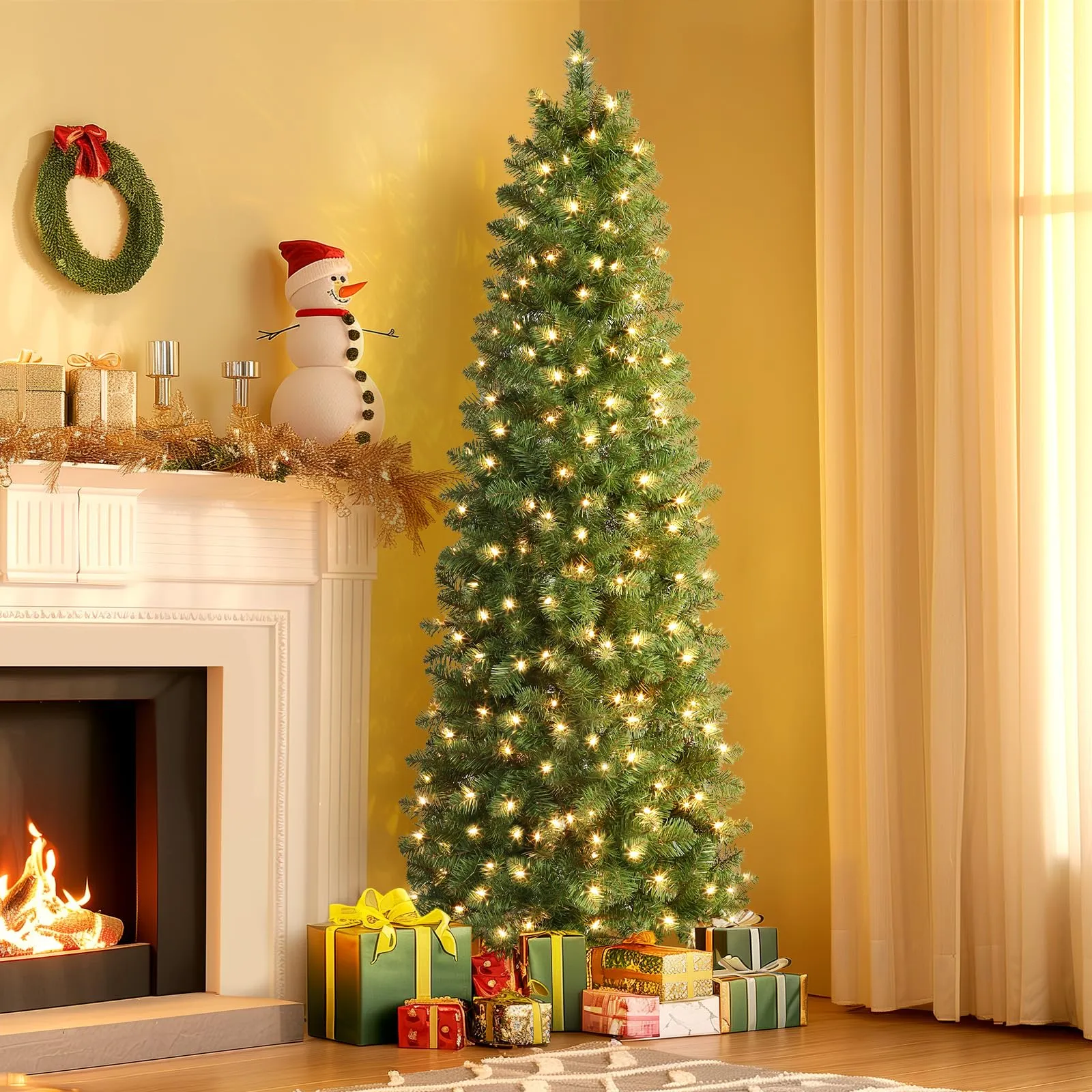 4ft Warm White Light Artificial Hinged Slim Pencil Prelit Christmas Tree