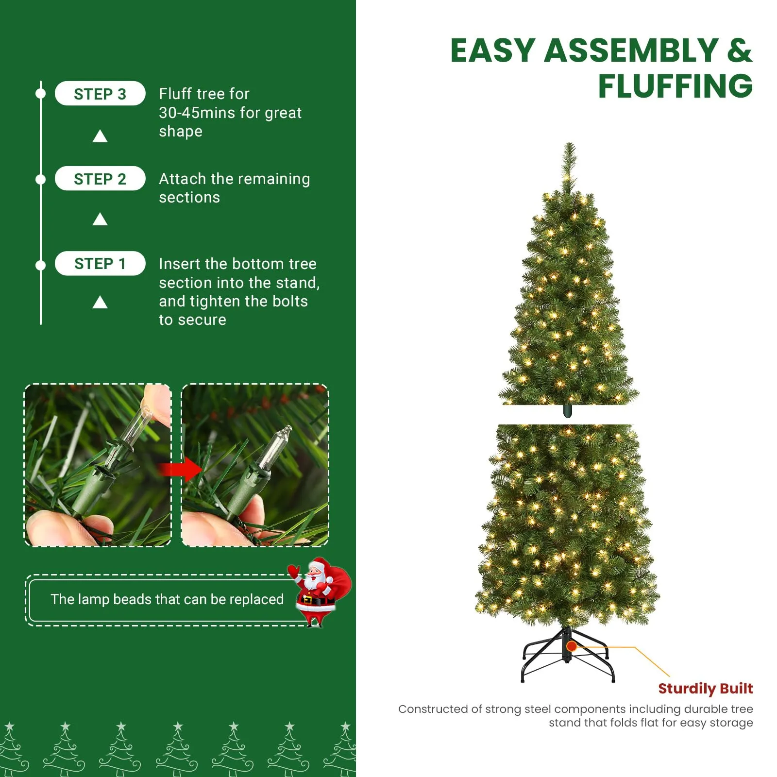 4ft Warm White Light Artificial Hinged Slim Pencil Prelit Christmas Tree