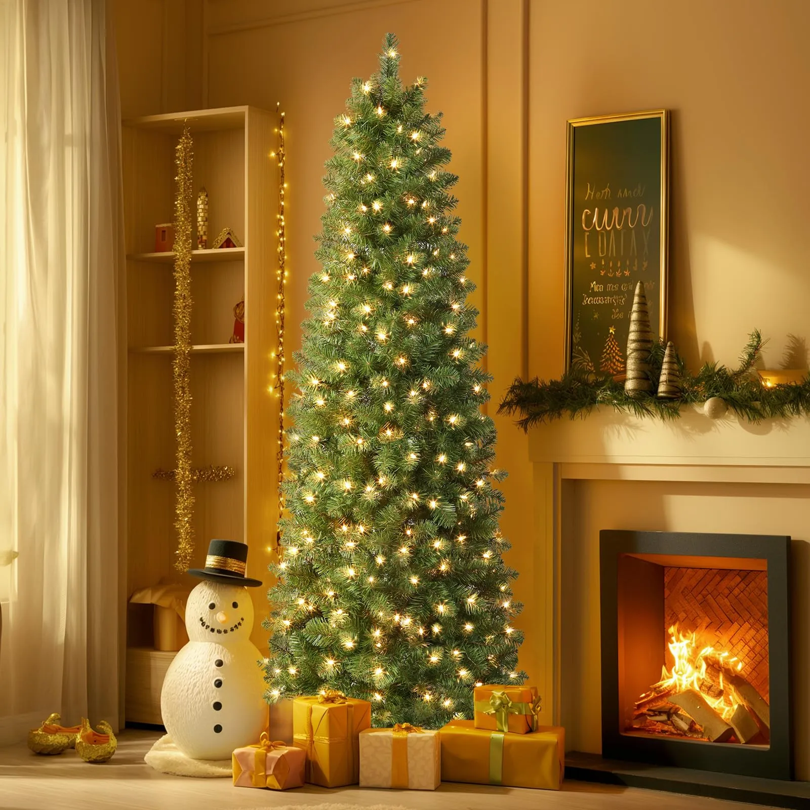 4ft Warm White Light Artificial Hinged Slim Pencil Prelit Christmas Tree