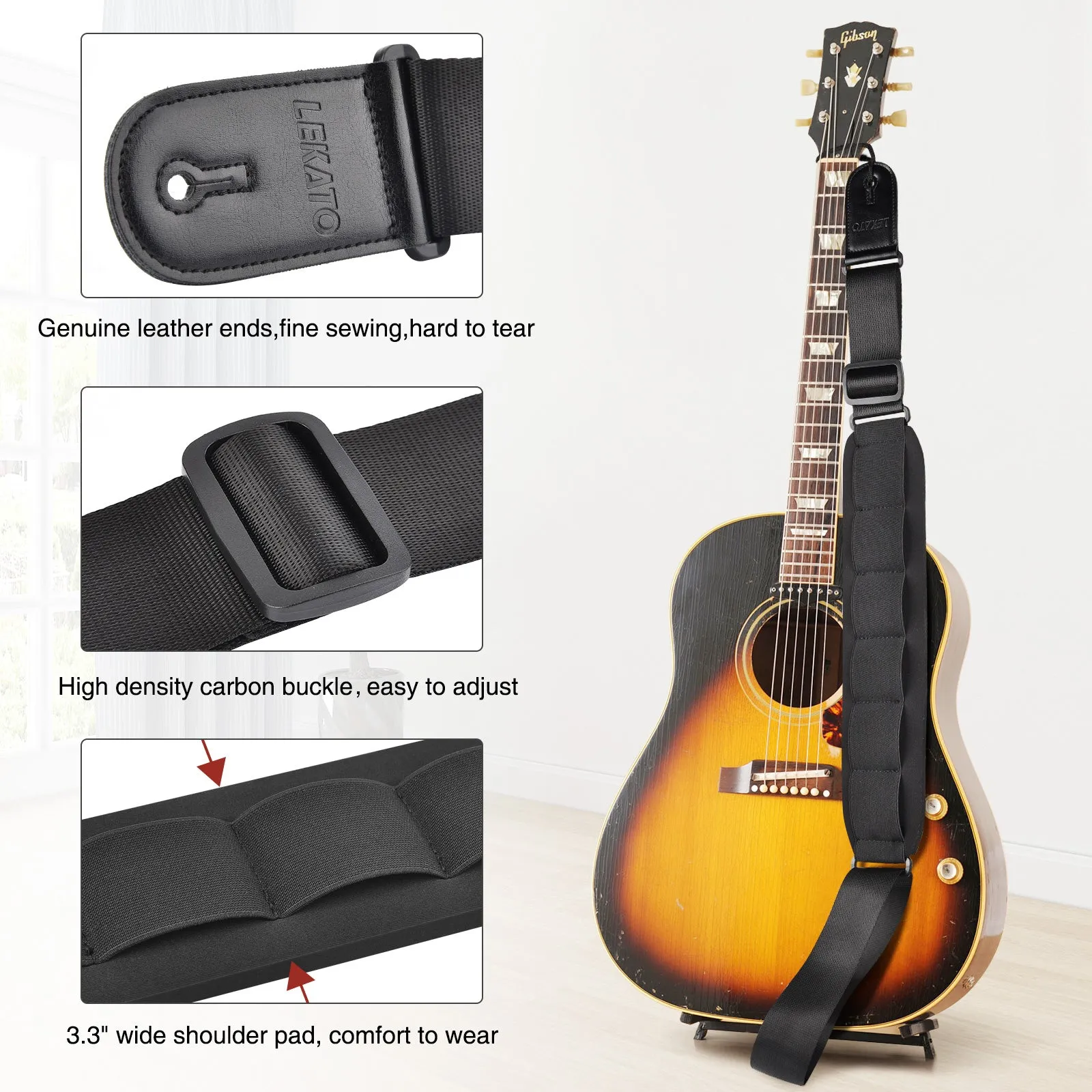 Adjustable 42-58" Bass Guitar Strap Belt w/ 3.3" Sponge Pad Decompression Padded