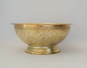 Antique Brass Bowl Vessel Sink Engraved Bathroom Vanity Basin, Gold Vintage Engraved Sink