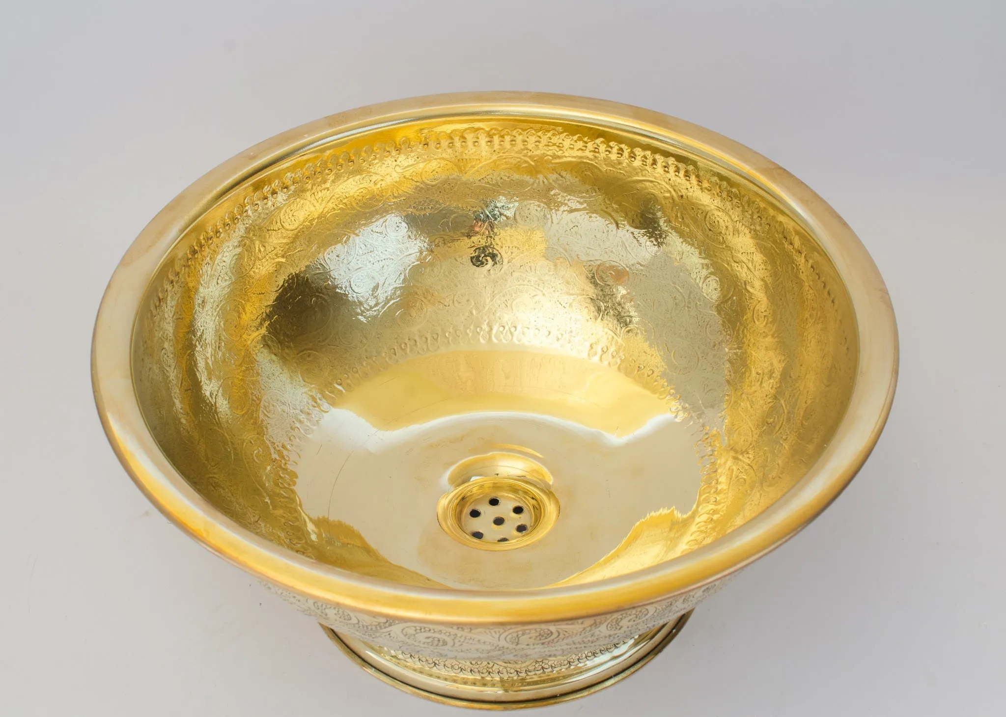 Antique Brass Bowl Vessel Sink Engraved Bathroom Vanity Basin, Gold Vintage Engraved Sink