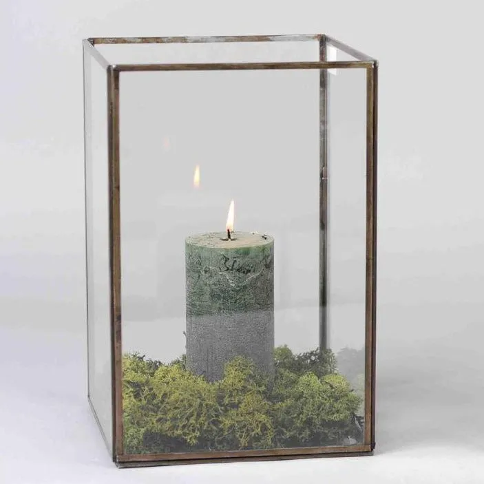 Antiqued Metal & Glass Box Lanterns - Three Sizes