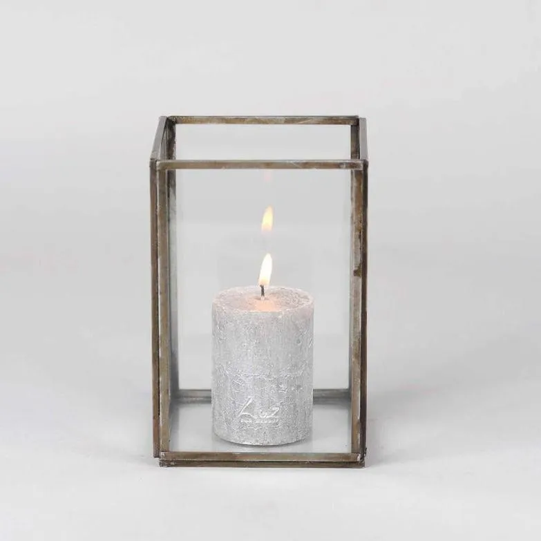 Antiqued Metal & Glass Box Lanterns - Three Sizes