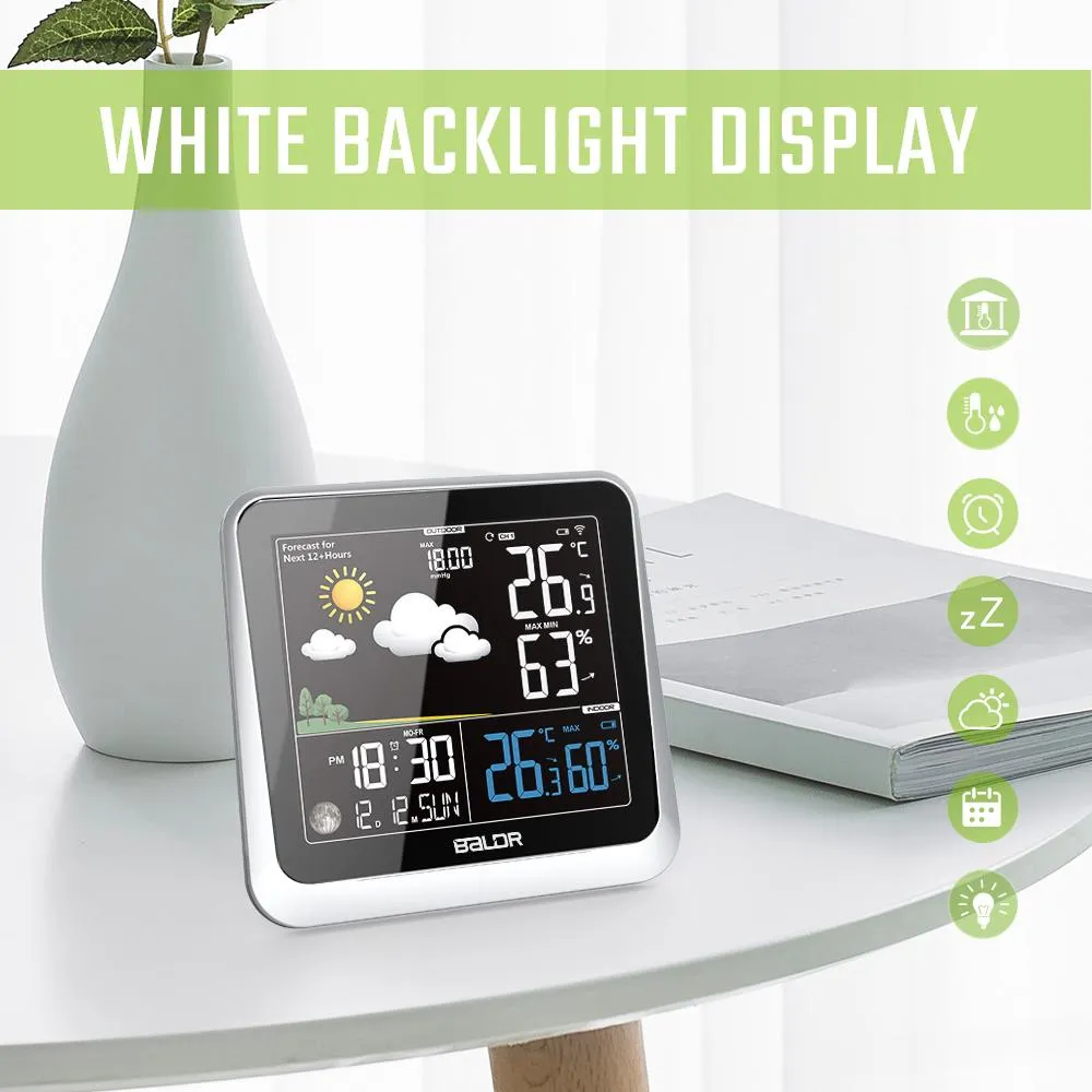 BALDR Wireless Indoor/Outdoor Weather Station - Thermometer & Hygrometer - Temperature & Humidity - Constant Backlight - Power Adapter Included