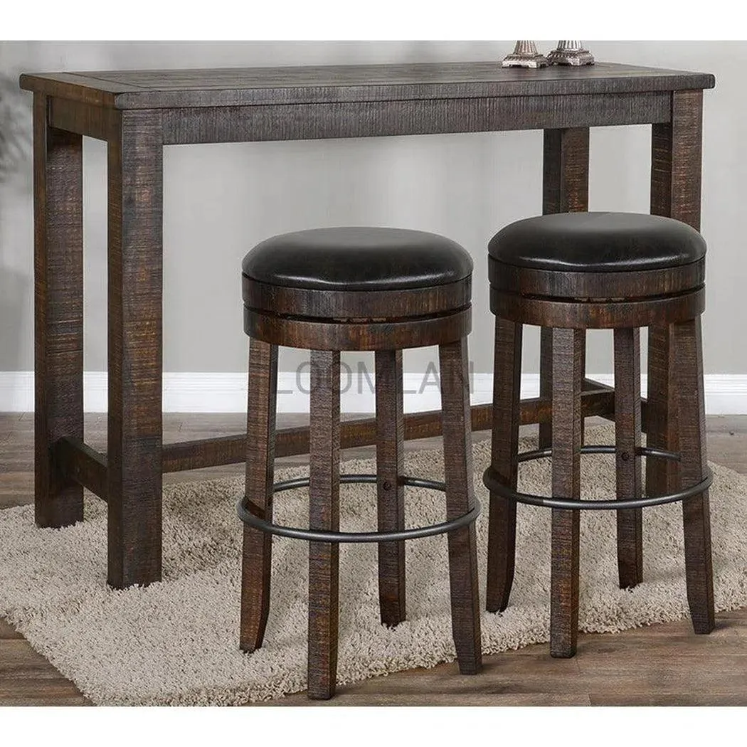 Dark Rustic Backless Swivel Bar Height Stool Black Leather Seat 30"H