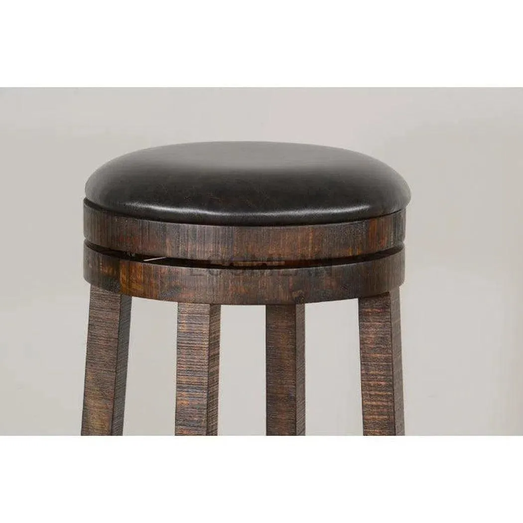 Dark Rustic Backless Swivel Bar Height Stool Black Leather Seat 30"H