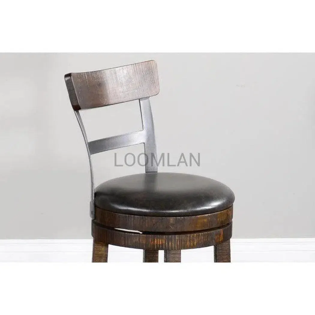 Dark Rustic Ladder Back Swivel Counter Height Stool Leather Seat 24"H