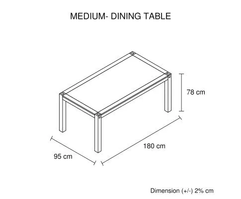 Dining Table 180cm Medium Size with Solid Acacia Wooden Base in Chocolate Colour