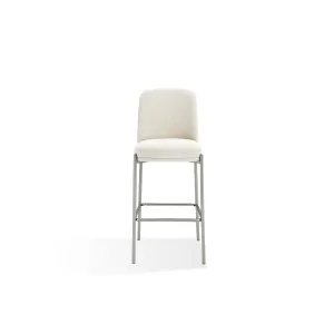 Dion Upholstered Bar Stool in Natural Light Linen and Brushed Nickel Metal