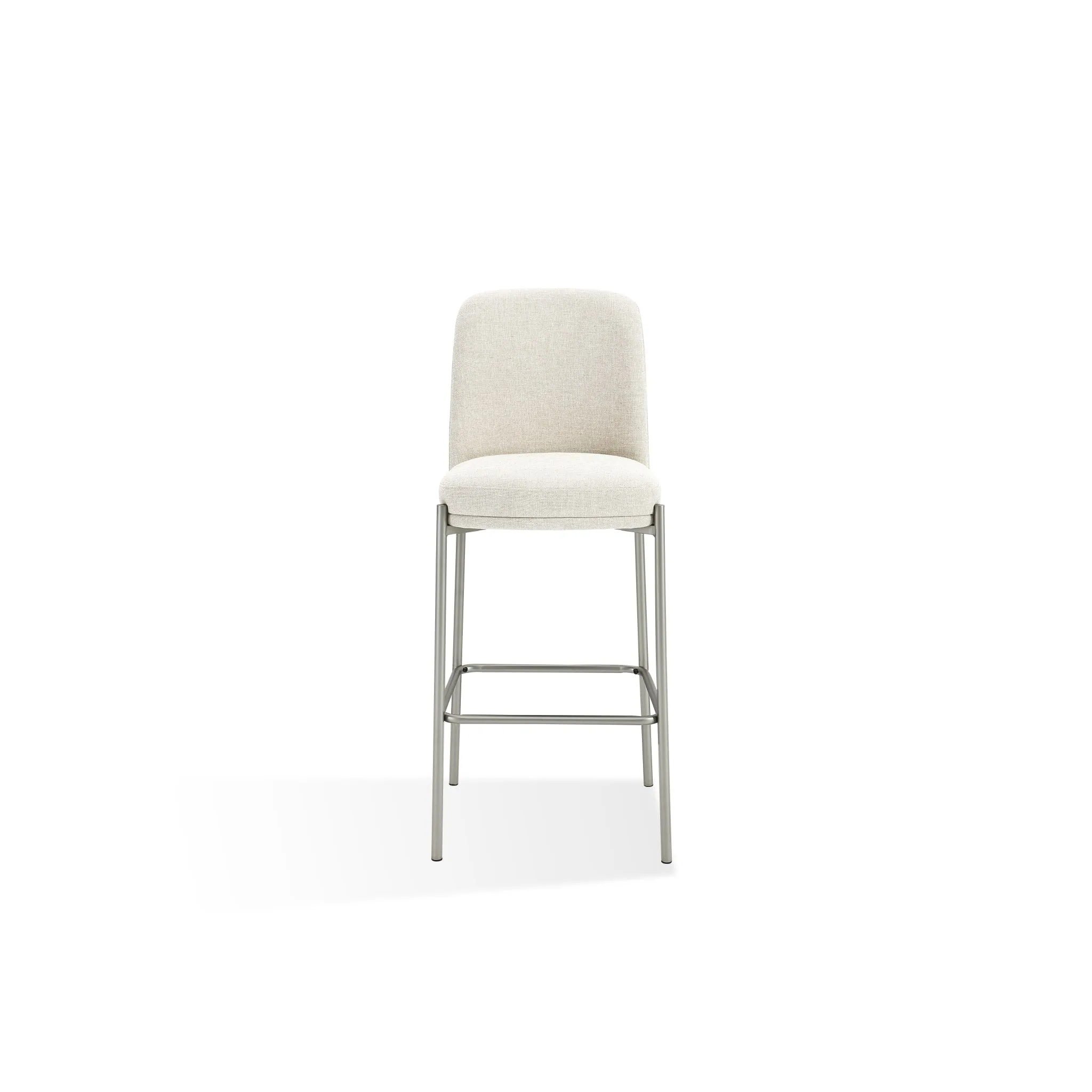 Dion Upholstered Bar Stool in Natural Light Linen and Brushed Nickel Metal