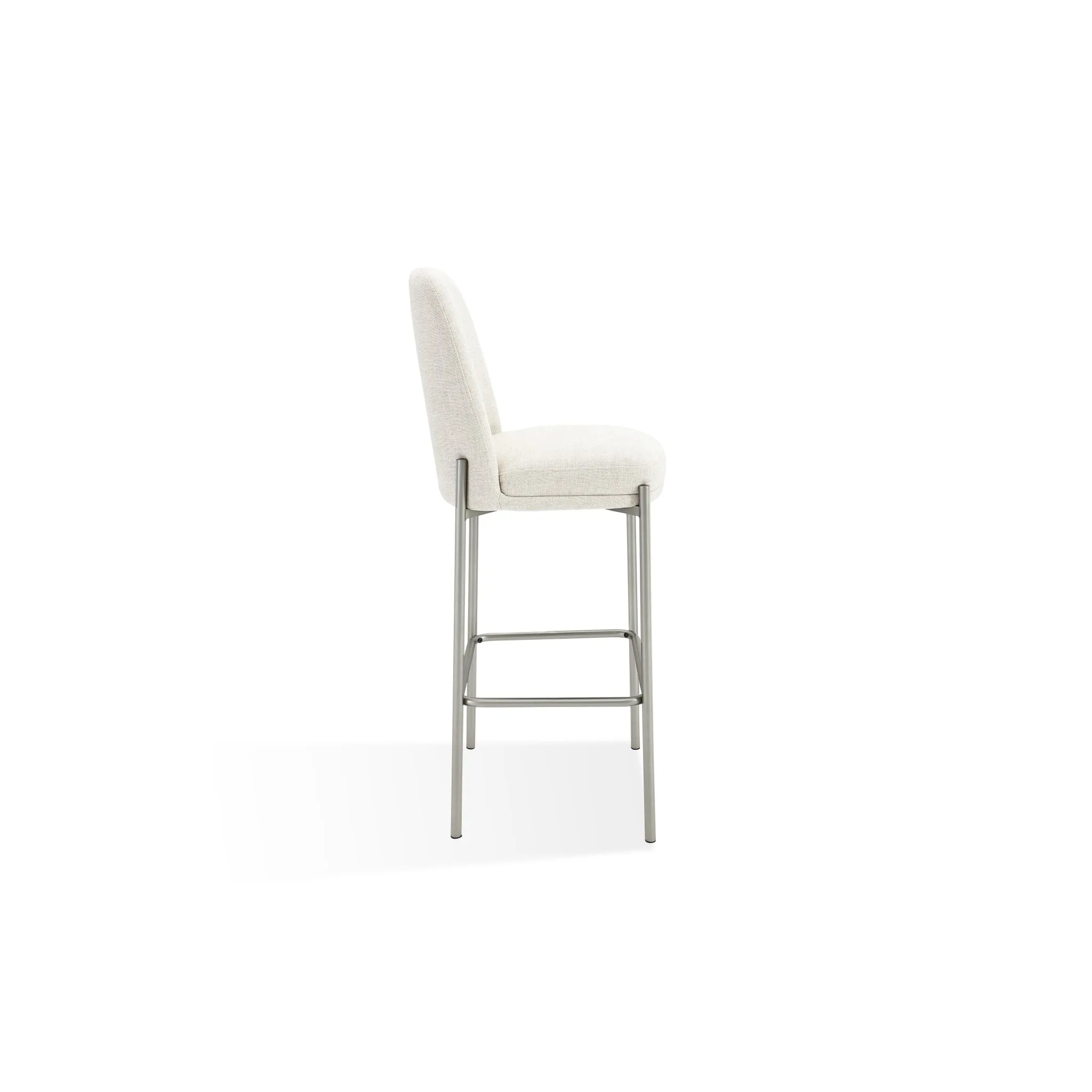 Dion Upholstered Bar Stool in Natural Light Linen and Brushed Nickel Metal