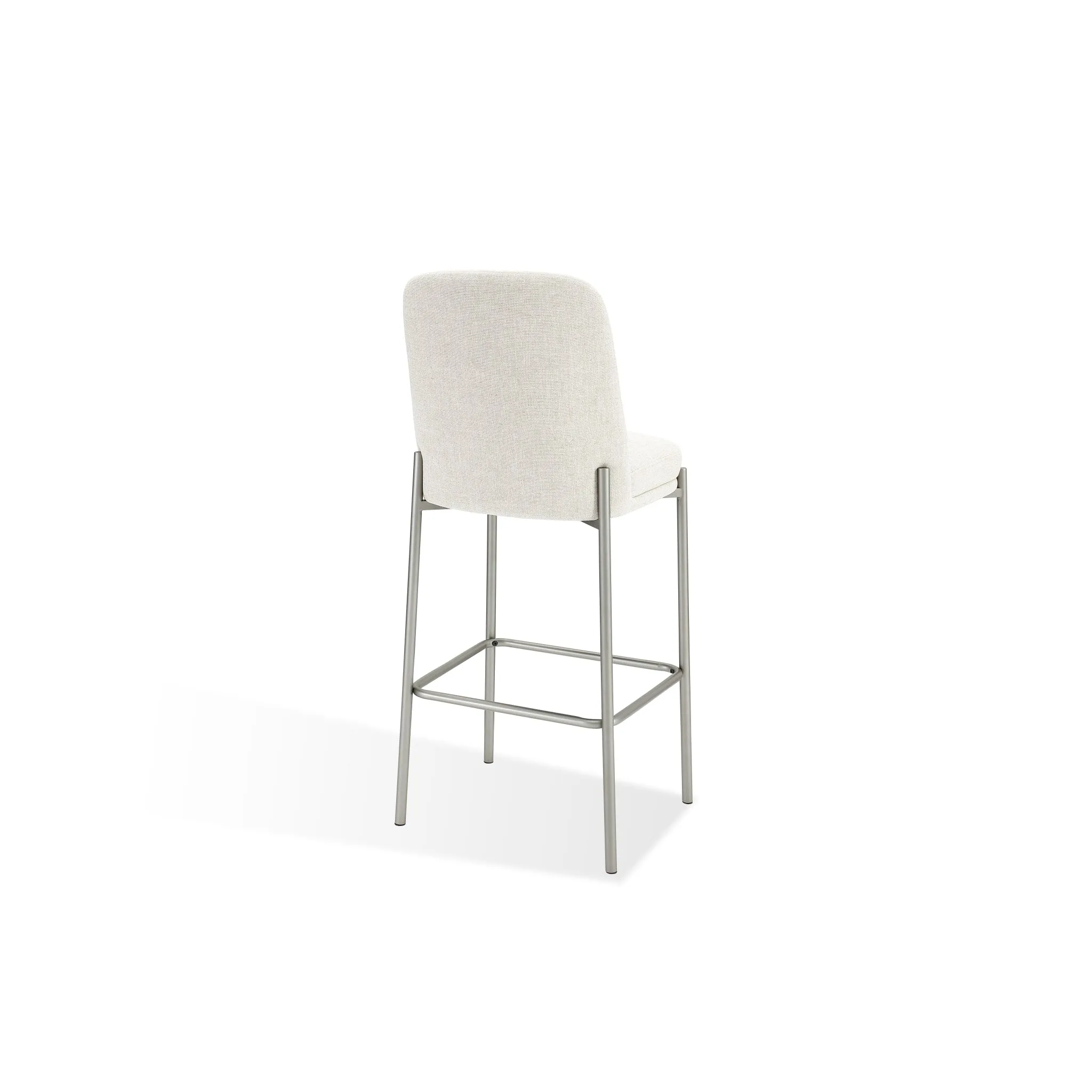 Dion Upholstered Bar Stool in Natural Light Linen and Brushed Nickel Metal