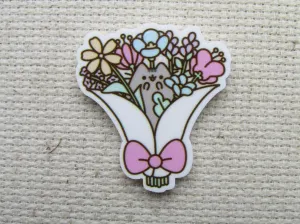 Grey Kitty Hiding in A Bouquet of Flowers Needle Minder, Cover Minder, Magnet LAST ONE!