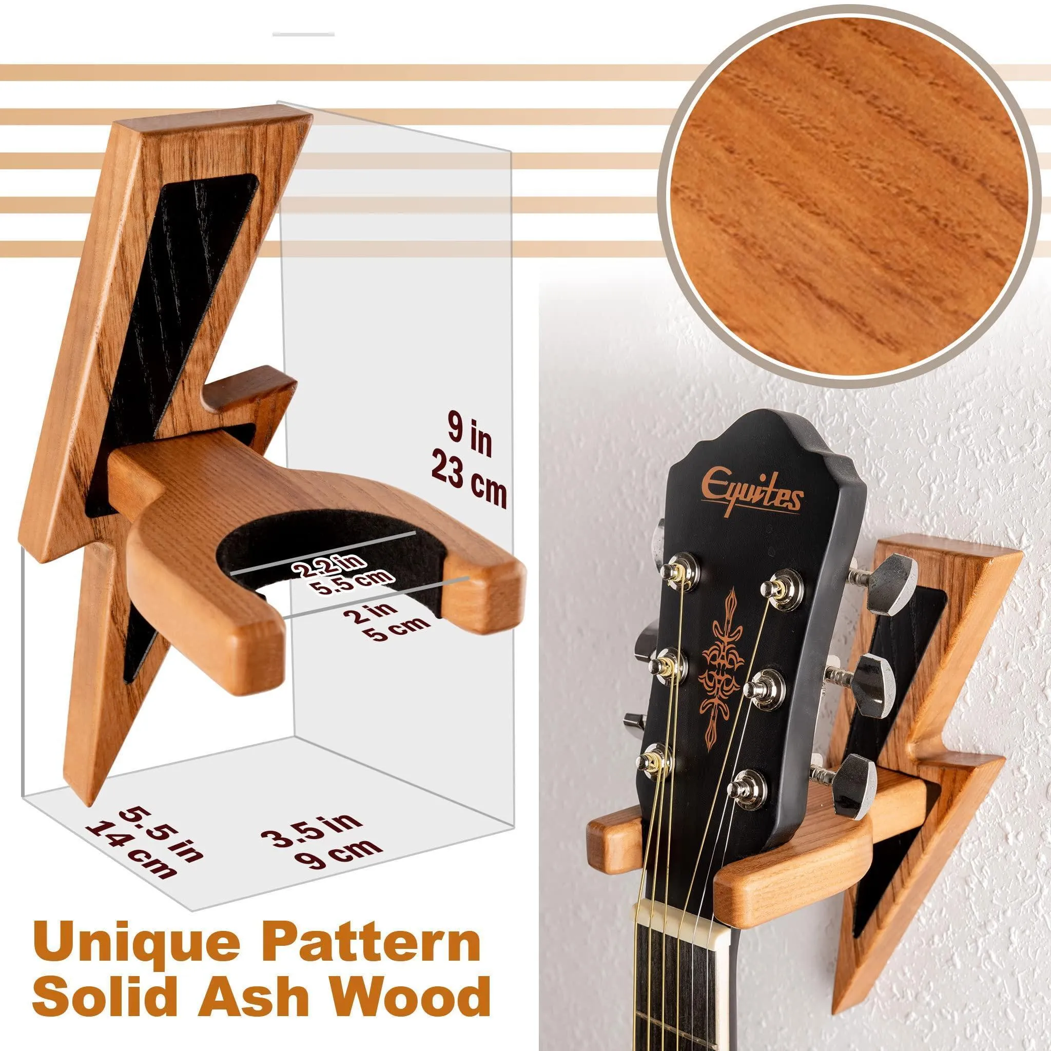 Guitar Holder Wall Mount Ash Wood Guitar Hanger Hook Stand Rack Hardwood Beige