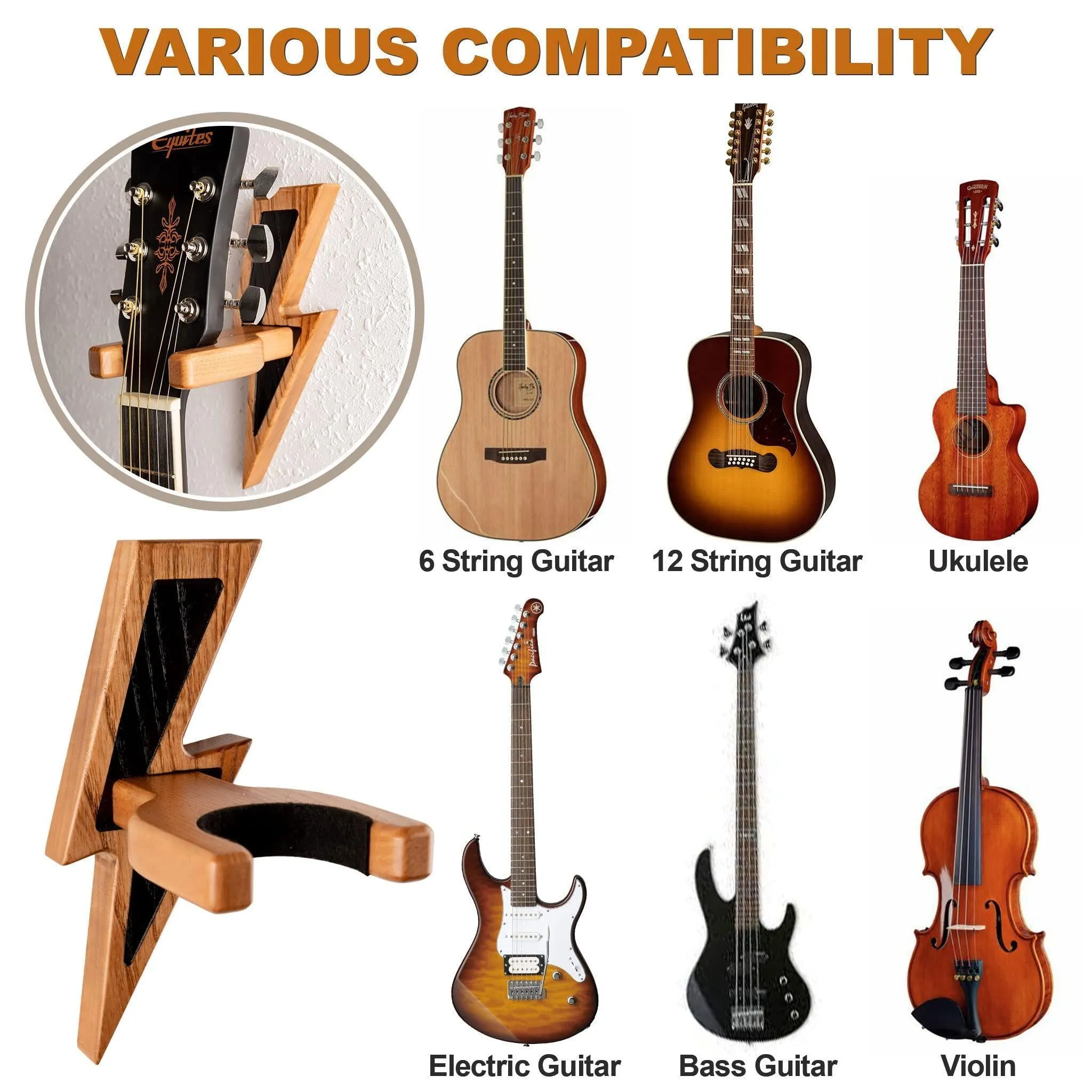 Guitar Holder Wall Mount Ash Wood Guitar Hanger Hook Stand Rack Hardwood Beige