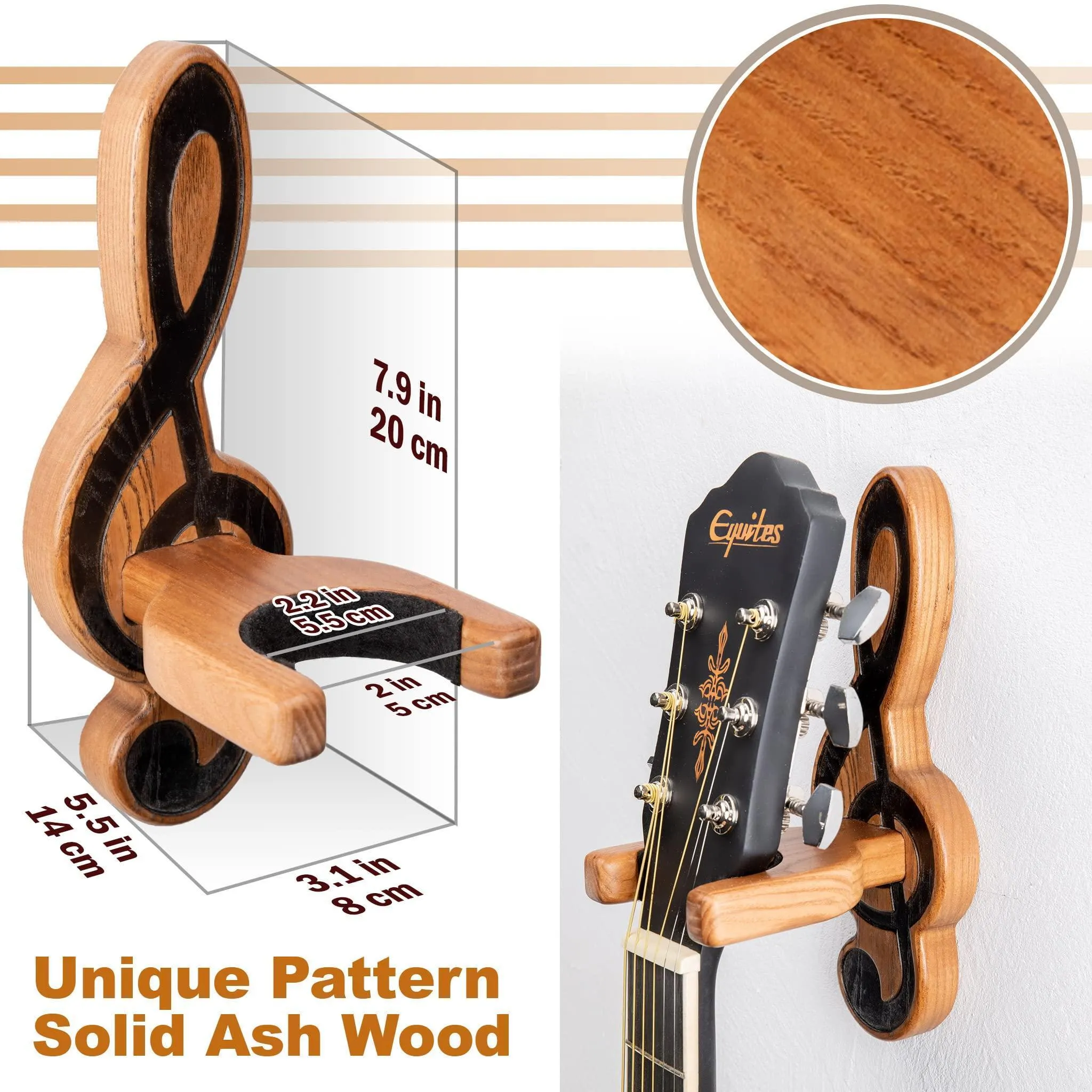 Guitar Holder Wall Mount Ash Wood Wooden Guitar Hanger Hook Stand Rack