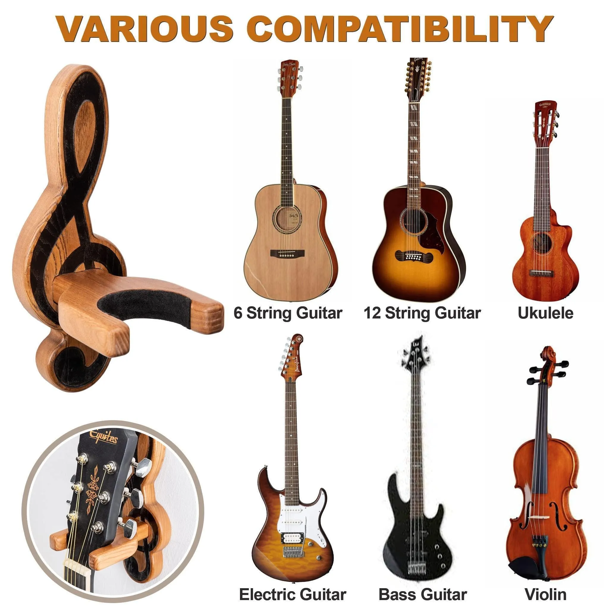 Guitar Holder Wall Mount Ash Wood Wooden Guitar Hanger Hook Stand Rack