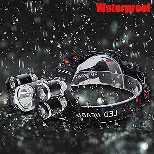 Headlamp LED Light, USB, Lighter And 120v Rechargeable Waterproof 12000 Lumen Ultra Bright 5 LED 4 Modes #6970