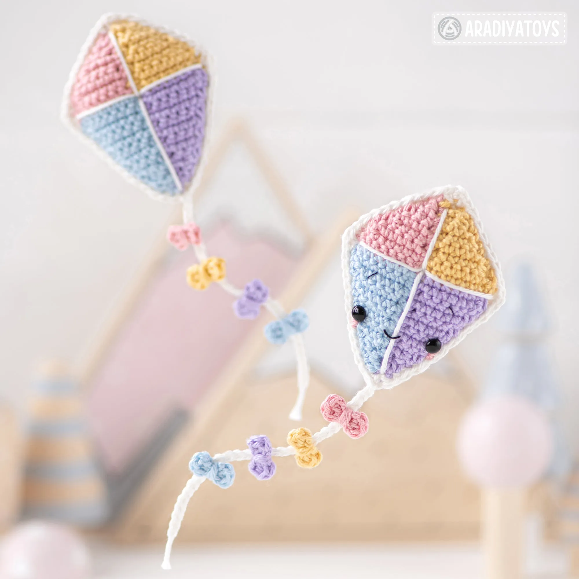 Kawaii Kite from "AradiyaToys Kawaii” collection / Crochet Pattern (Amigurumi Tutorial PDF File), Keychain Beginner Handmade DIY Pin Cushion