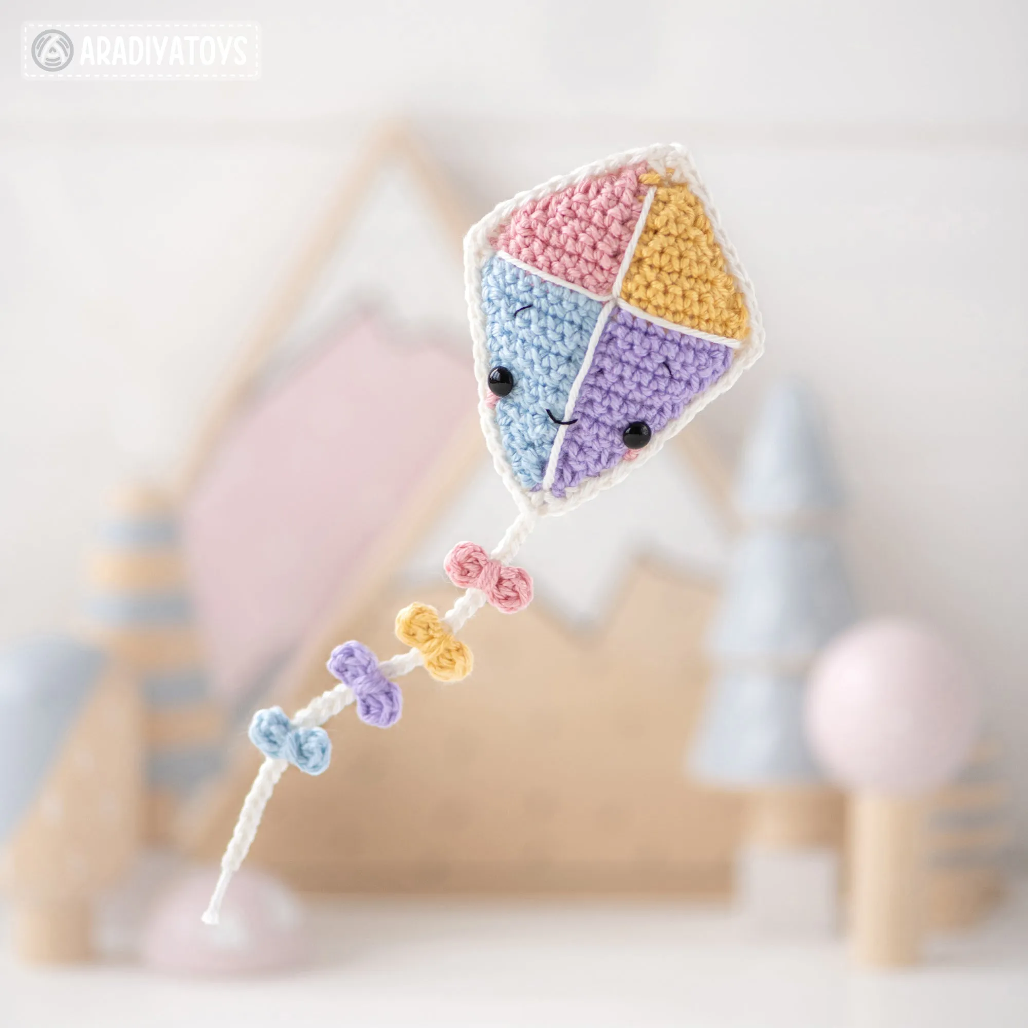 Kawaii Kite from "AradiyaToys Kawaii” collection / Crochet Pattern (Amigurumi Tutorial PDF File), Keychain Beginner Handmade DIY Pin Cushion