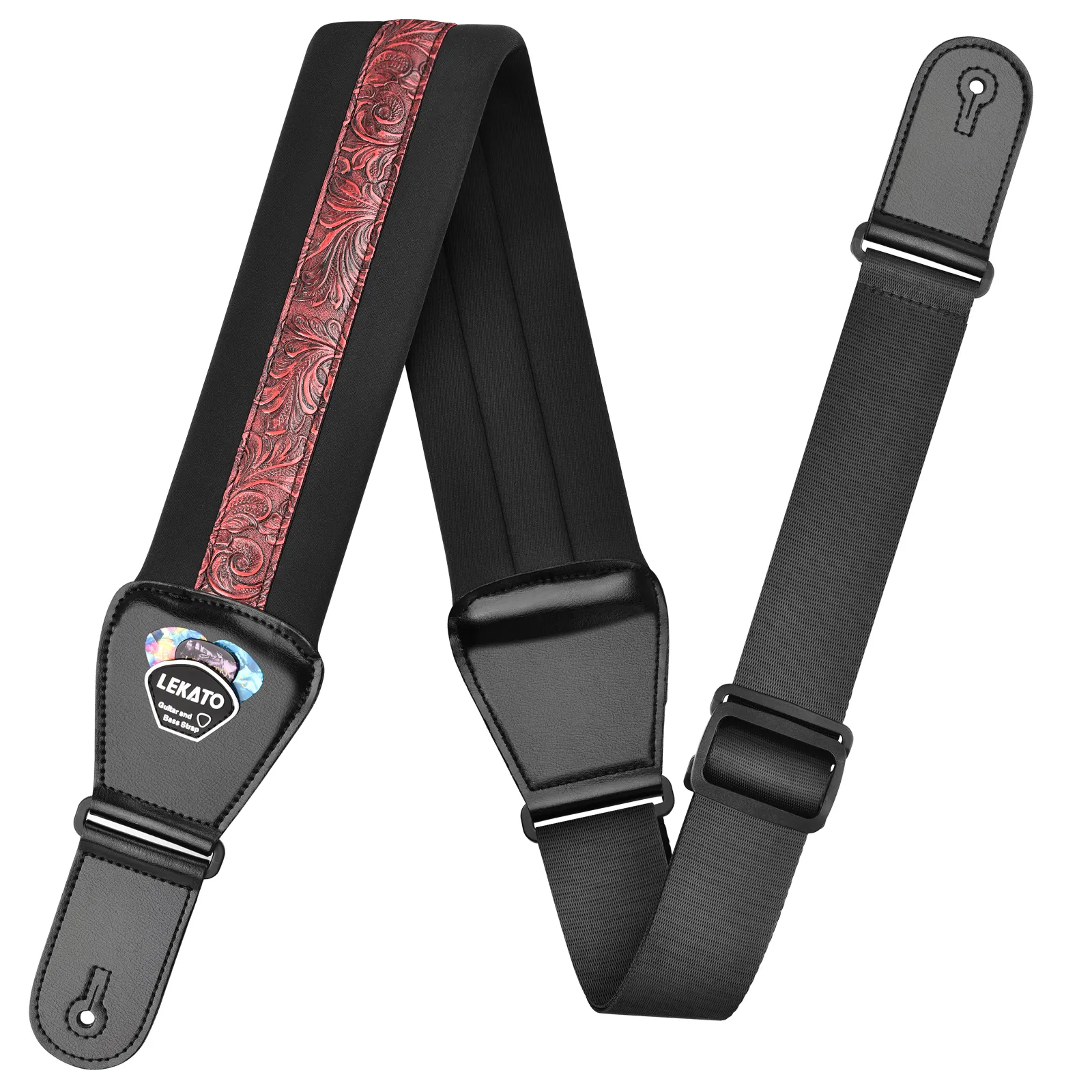 LEKATO LGS-2 Adjustable Memory Foam 3 inch Guitar Strap Set