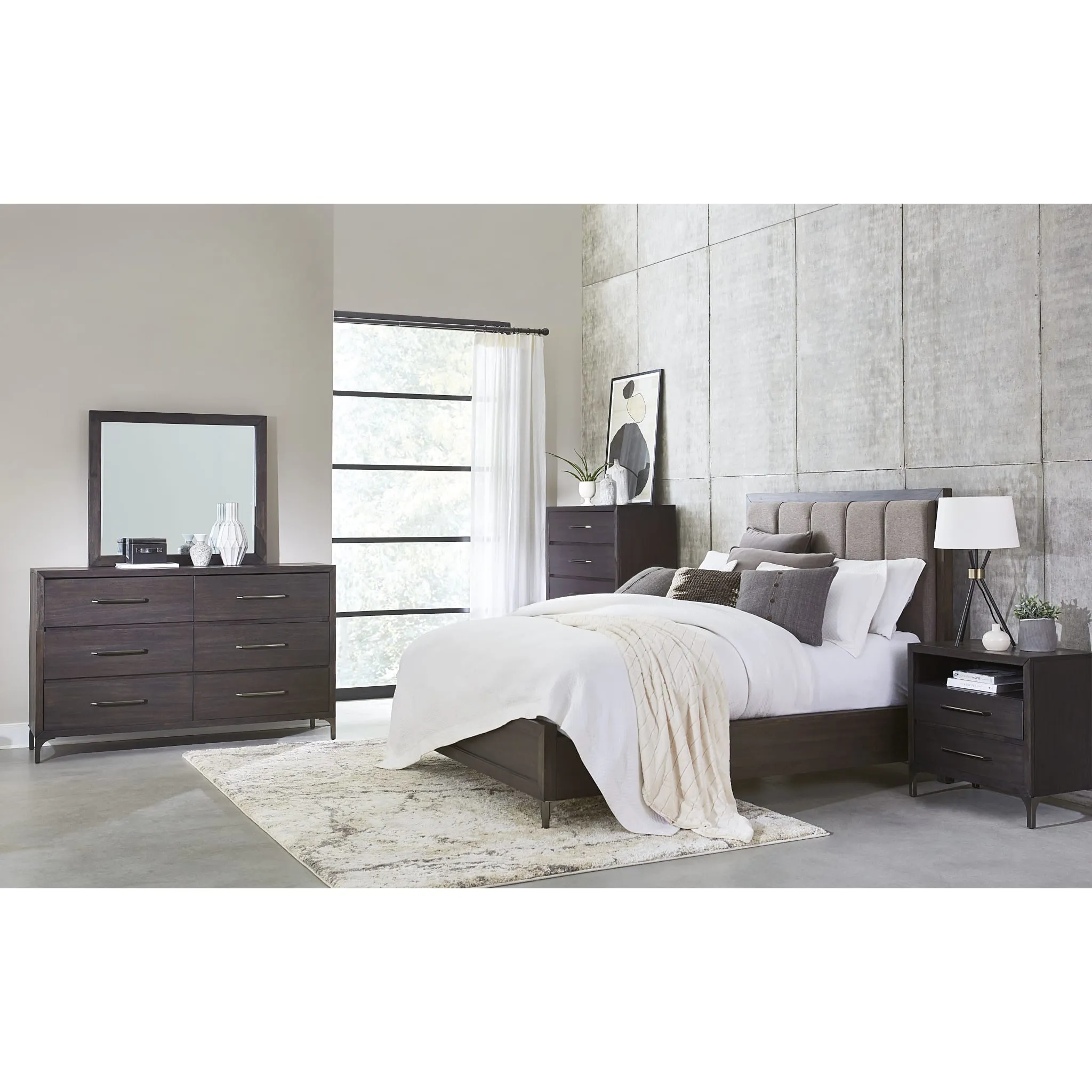 Lucerne Upholstered Panel Bed in Vintage Coffee