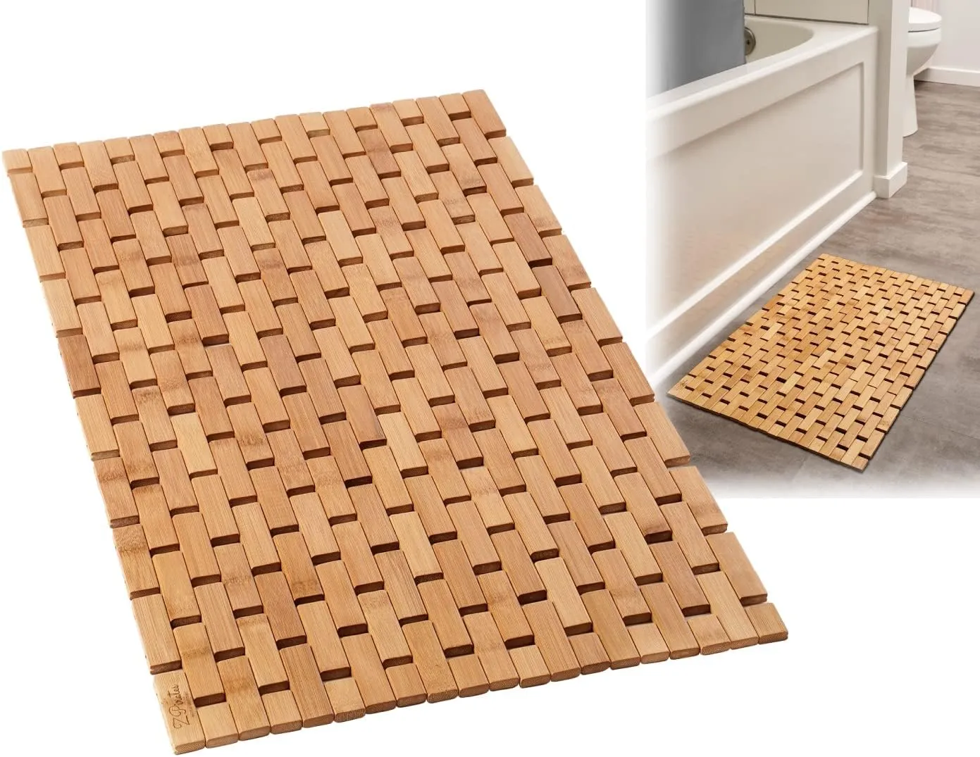 Natural Bamboo Wood Bath Mat, Wooden Door Mat