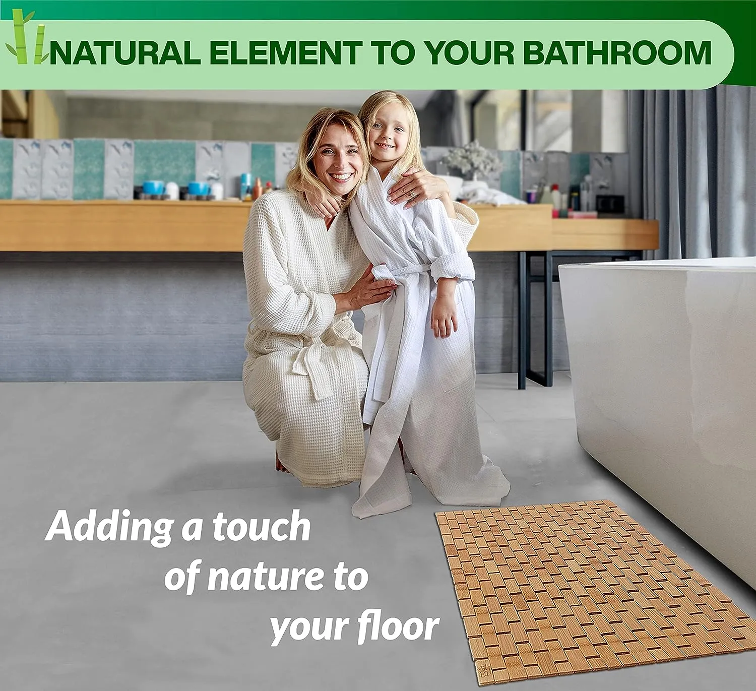 Natural Bamboo Wood Bath Mat, Wooden Door Mat