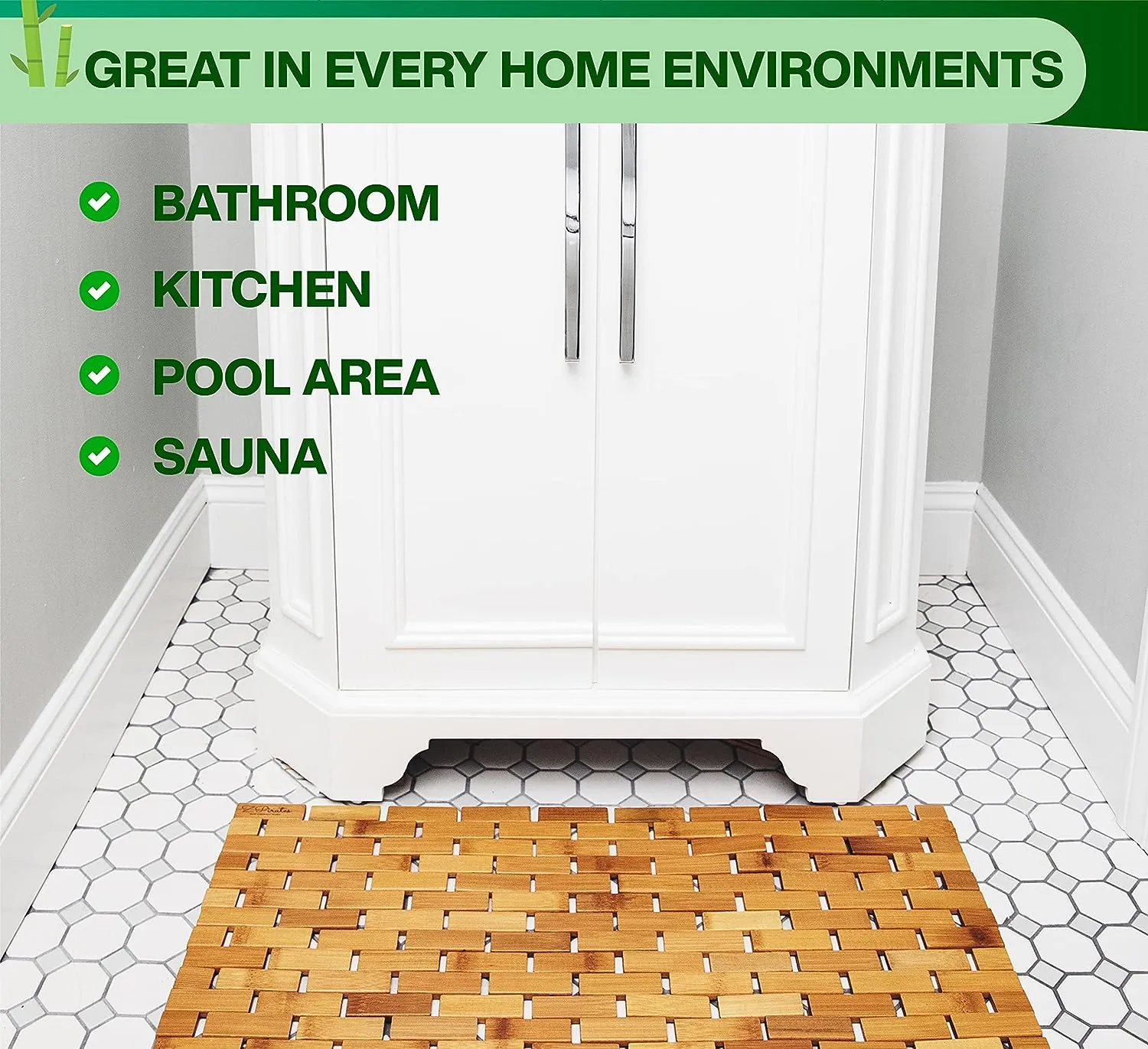 Natural Bamboo Wood Bath Mat, Wooden Door Mat