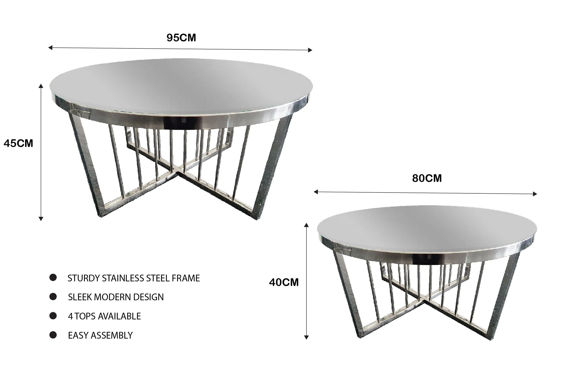 Salina Coffee Table 80cm Silver Base - Mirror Glass